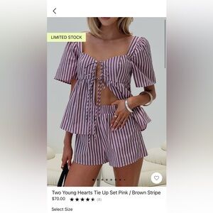 Pink and Brown Striped Two-Piece Set